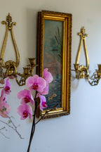 pair brass floral wall sconces