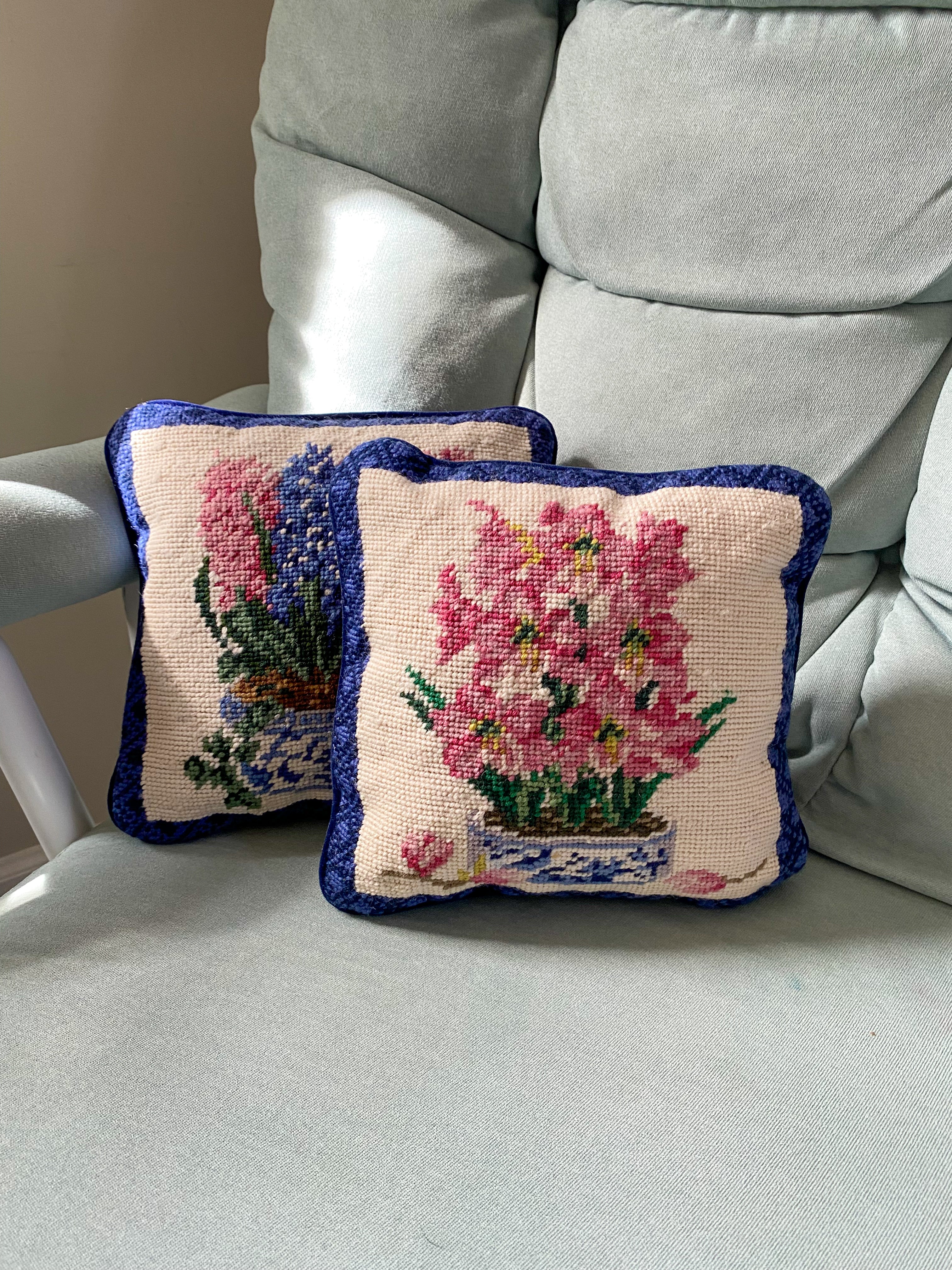 Needlepoint floral pillows
