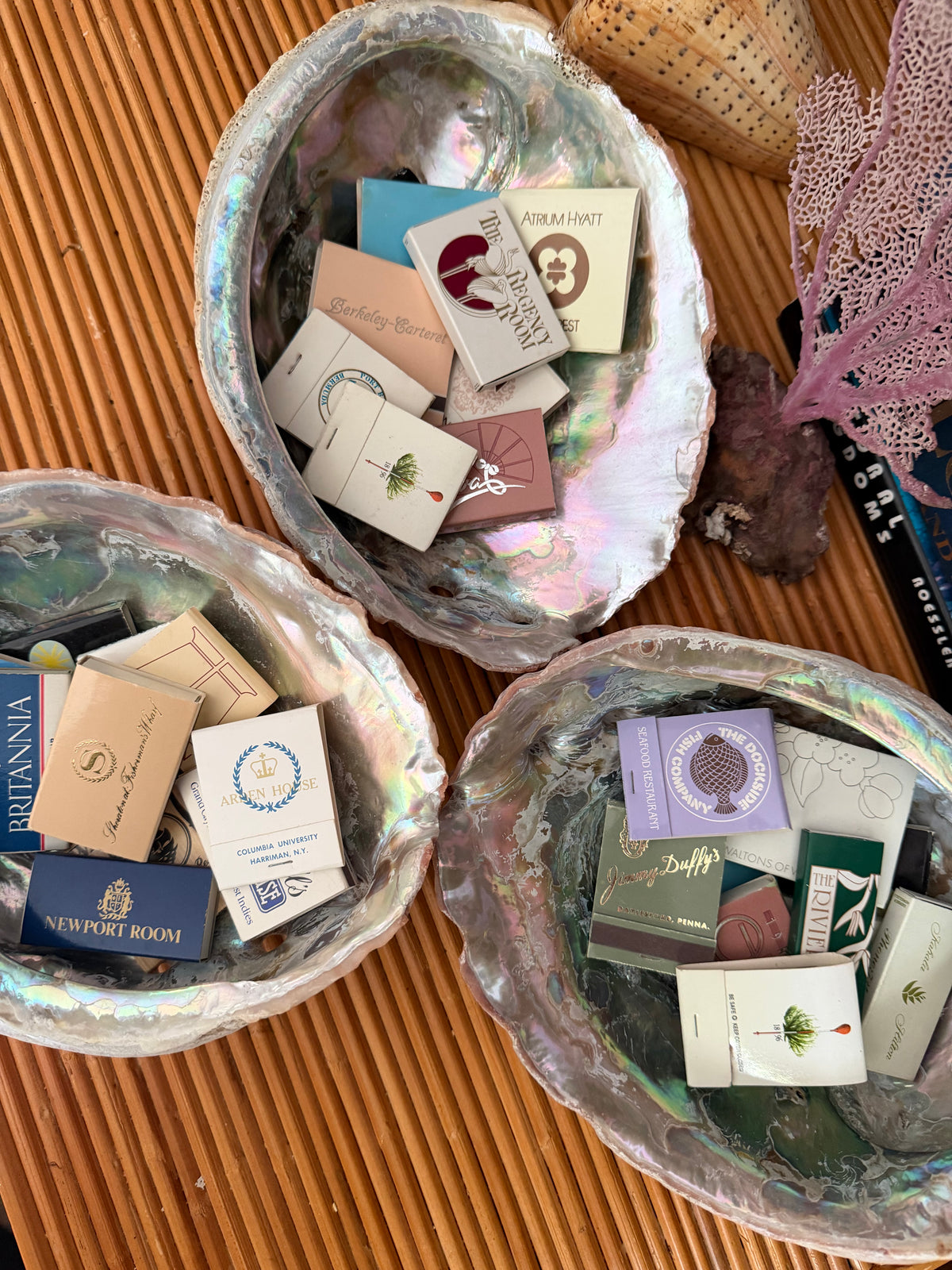 abalone shell with vintage matchbooks