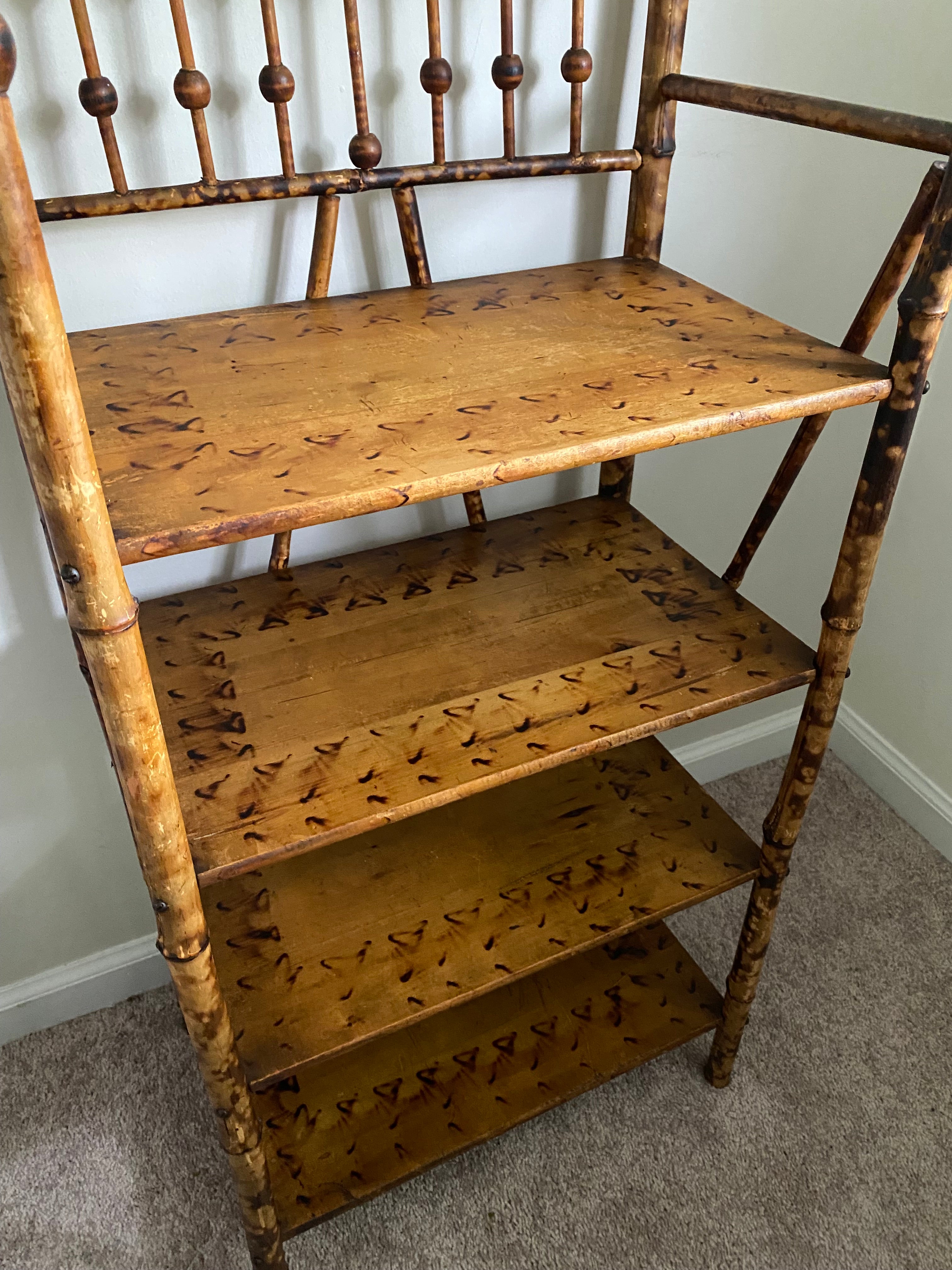 Vintage scorched bamboo etagere