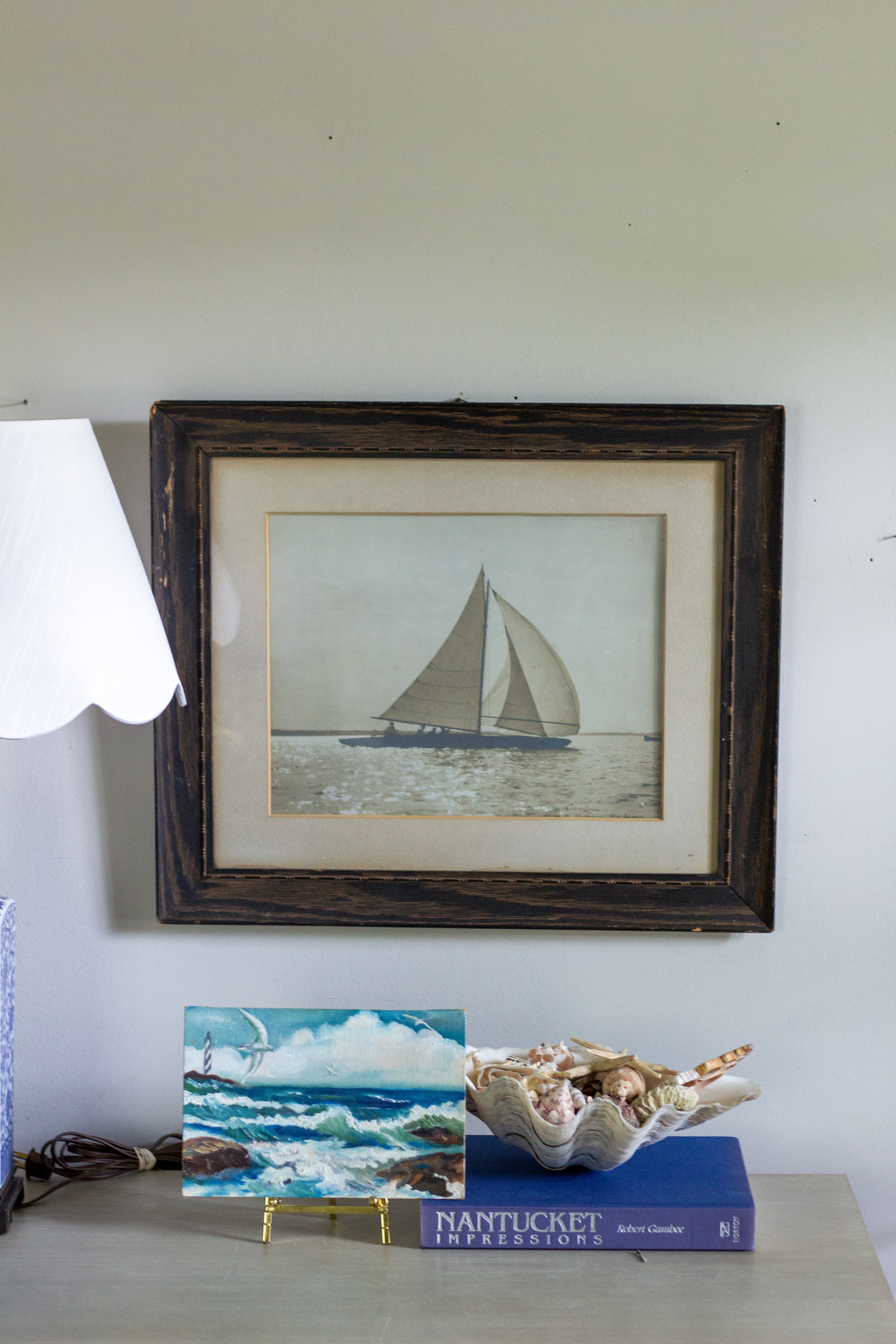 framed antique sailboat photo