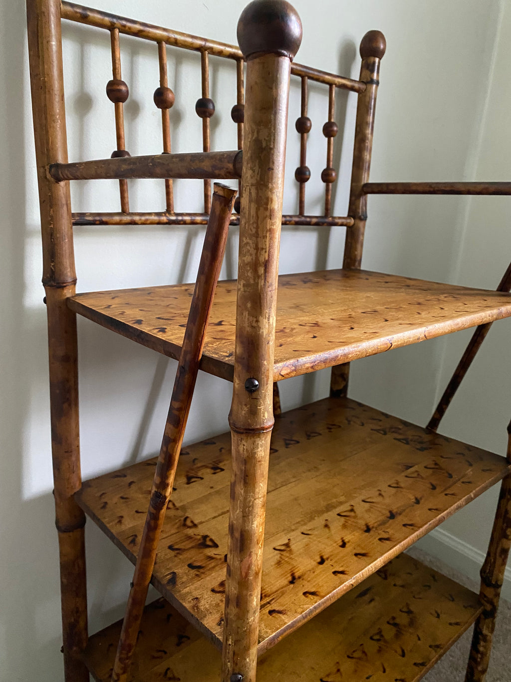 Vintage scorched bamboo etagere