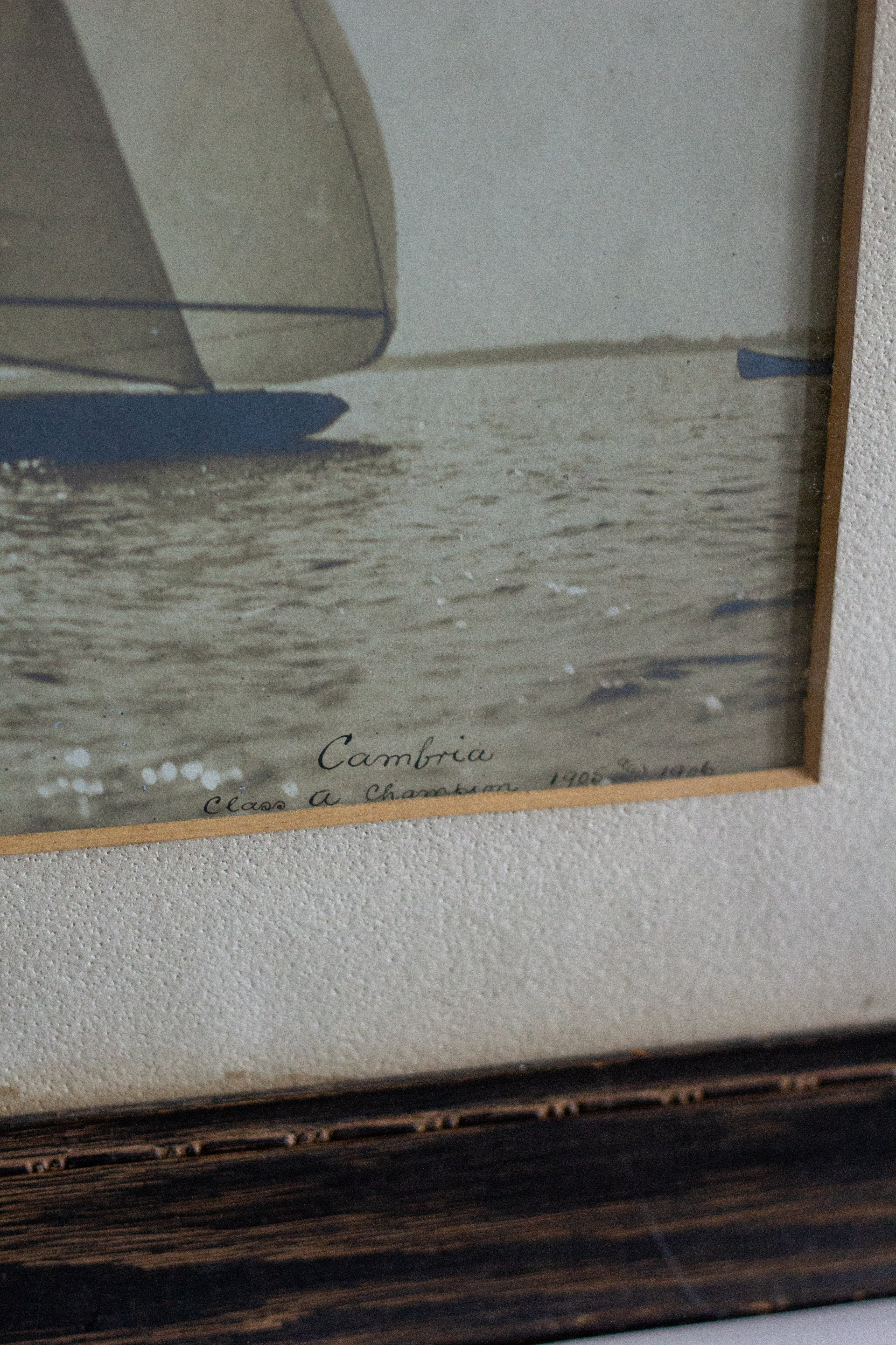 framed antique sailboat photo