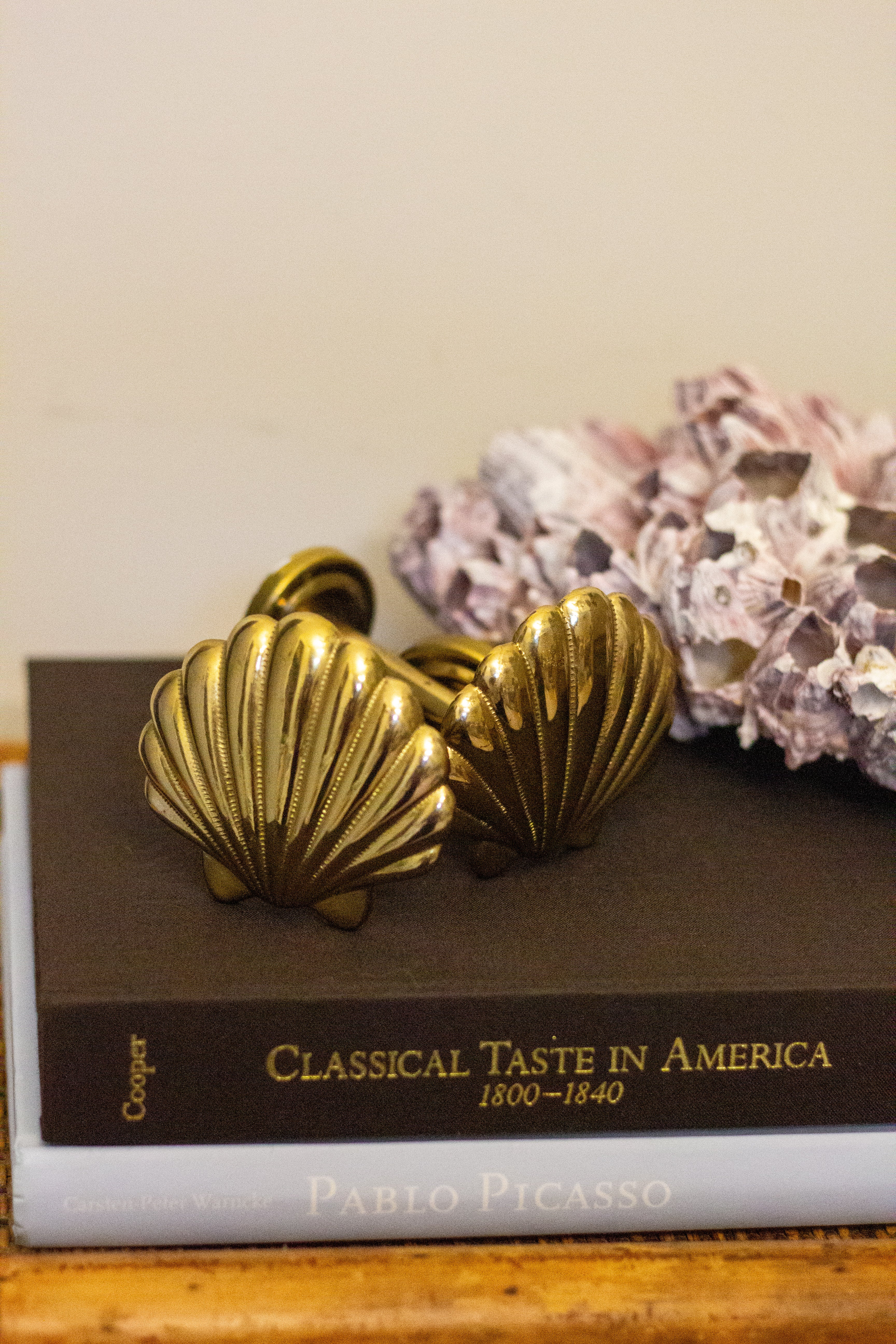 pair brass shell curtain tie backs
