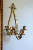 pair brass floral wall sconces