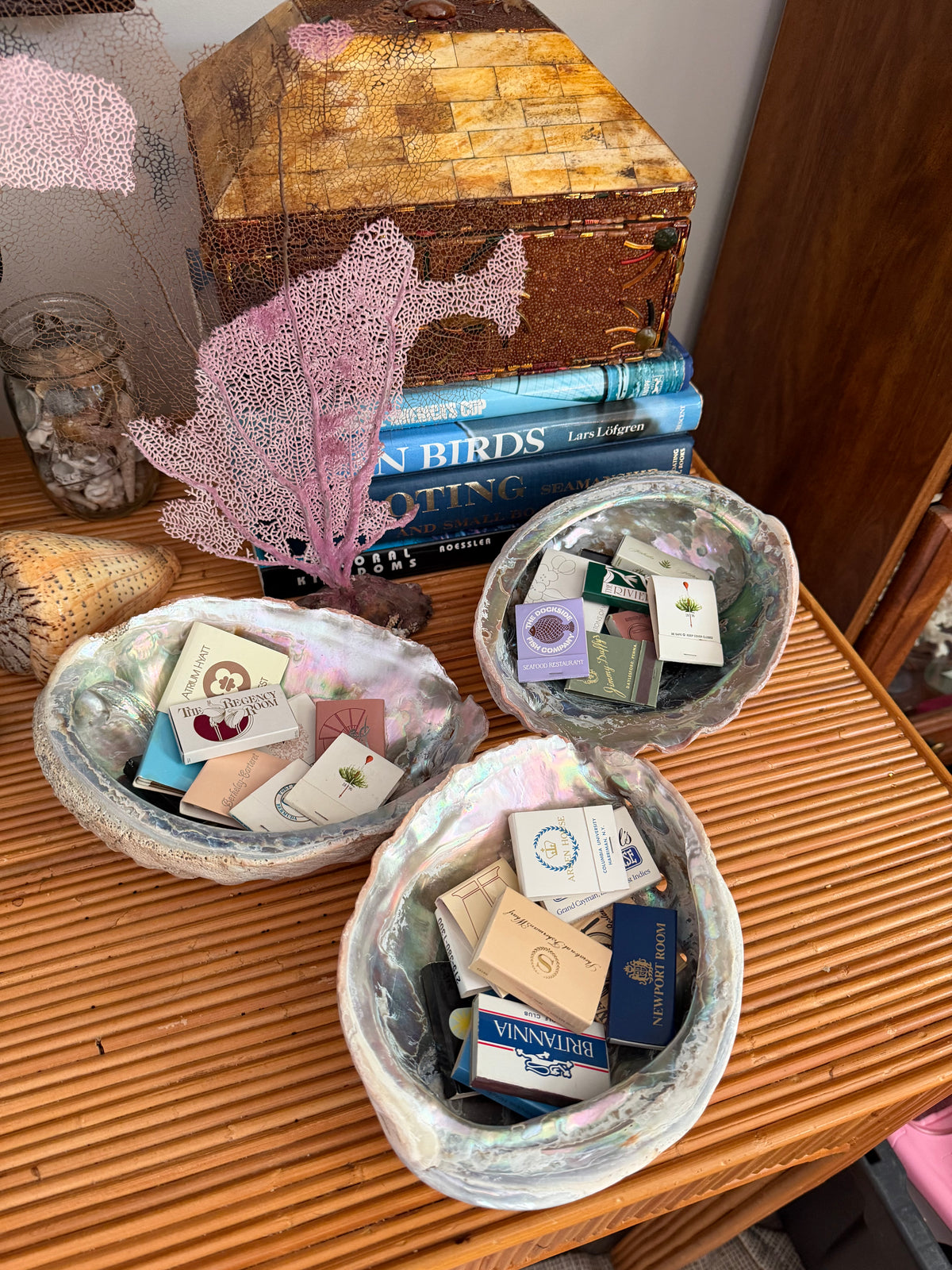 abalone shell with vintage matchbooks