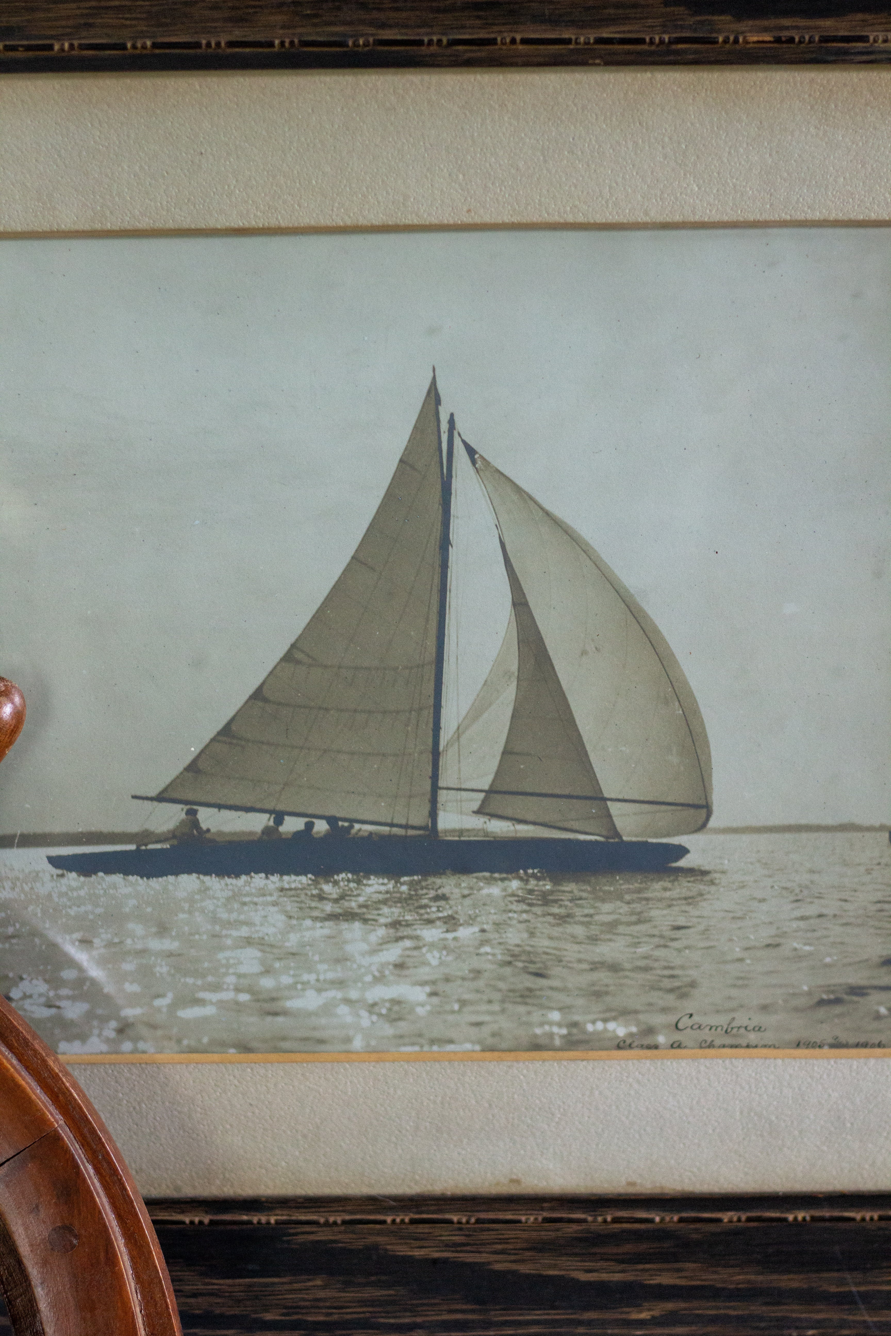 framed antique sailboat photo