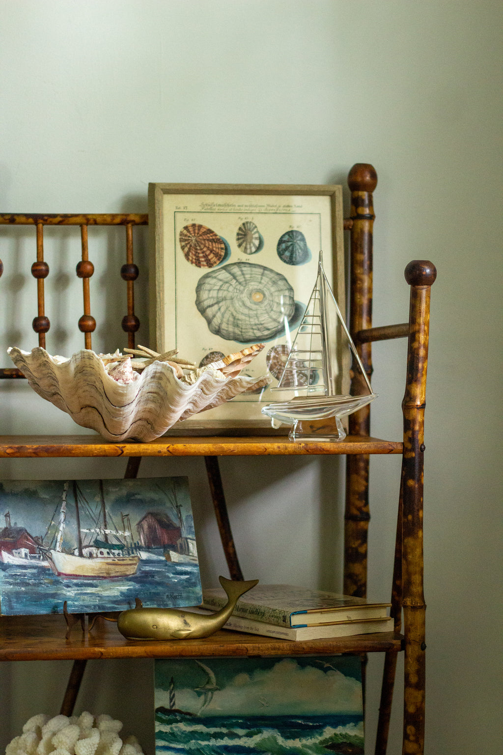 Vintage scorched bamboo etagere
